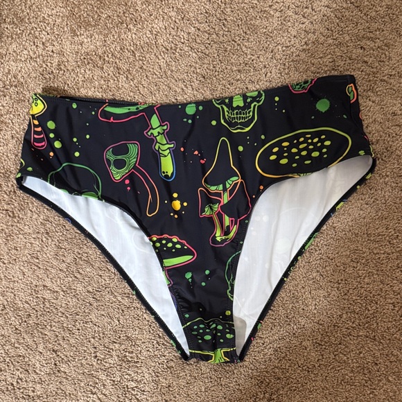 Black Bikini Bottoms with Neon Graphic Print - Picture 1 of 4